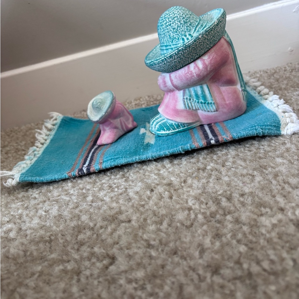 Pink and Blue Ceramic Figurine Set